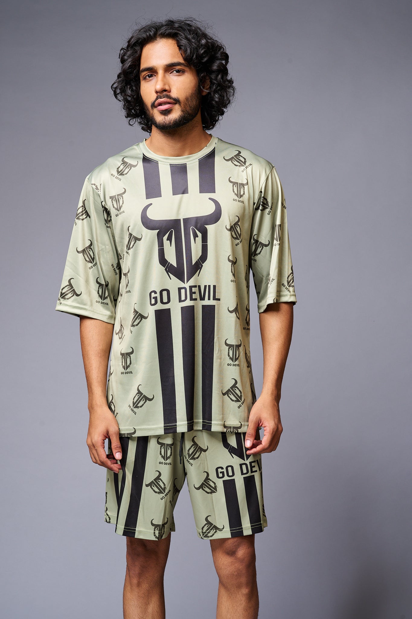 Go Devil With Logo Printed Green Co-ord Set for Men - Go Devil