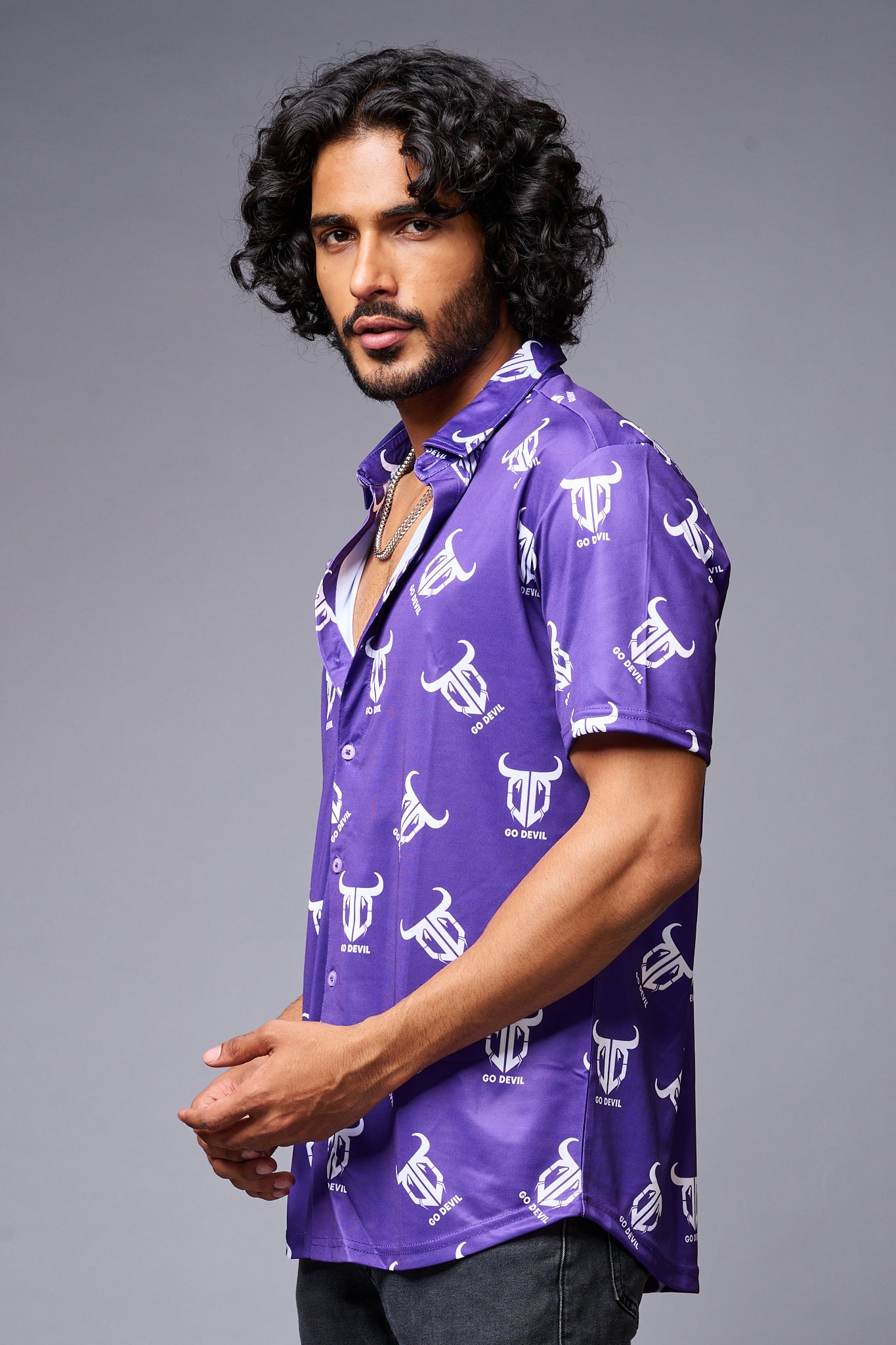 Go Devil (with logo) Printed Purple Shirt for Men - Go Devil