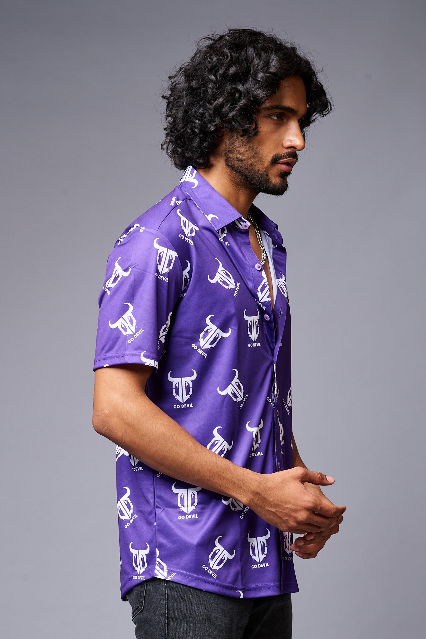 Go Devil (with logo) Printed Purple Shirt for Men - Go Devil