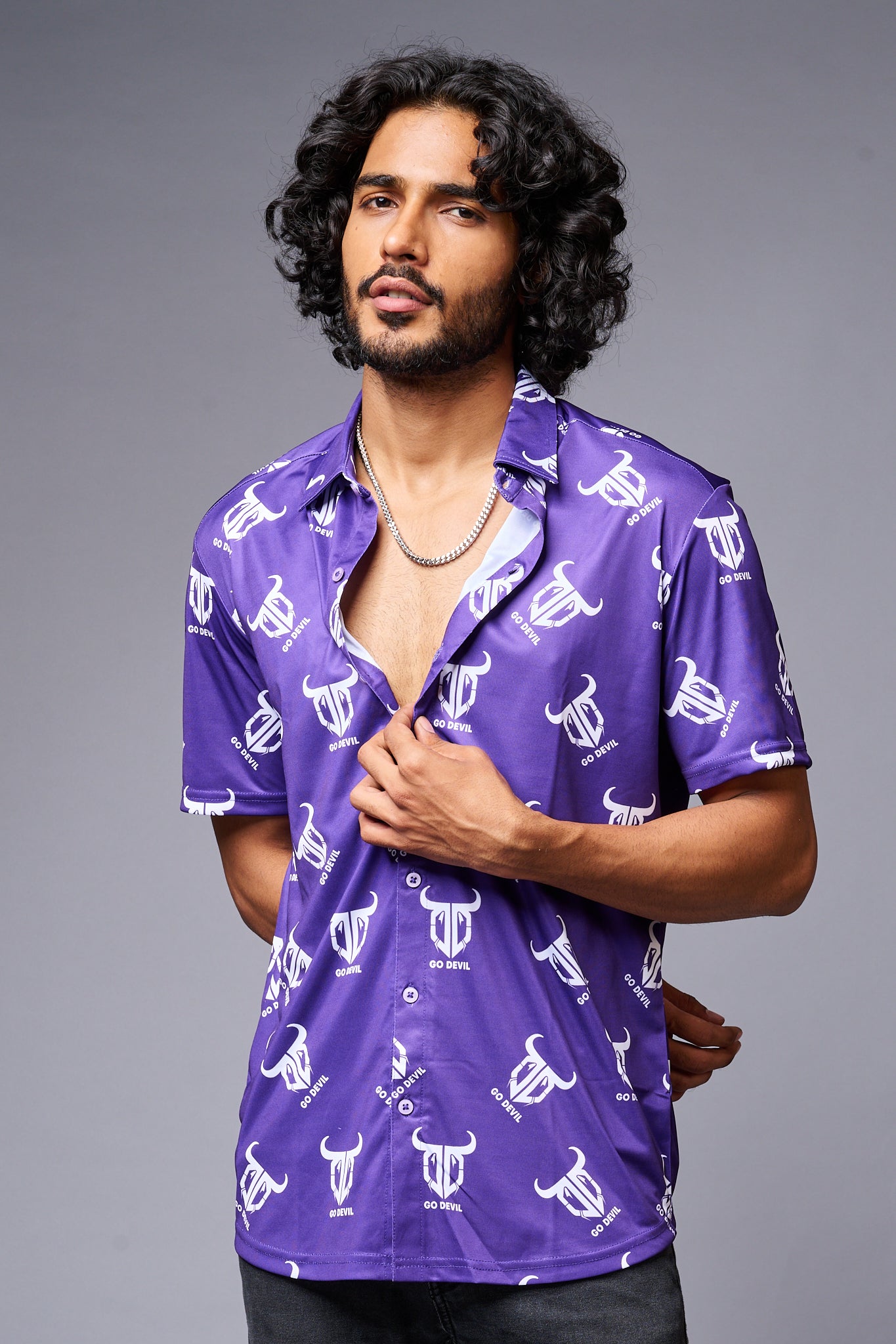 Go Devil (with logo) Printed Purple Shirt for Men - Go Devil