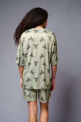 Go Devil (with Logo) Printed Sage Green Co-ord Set for Women - Go Devil