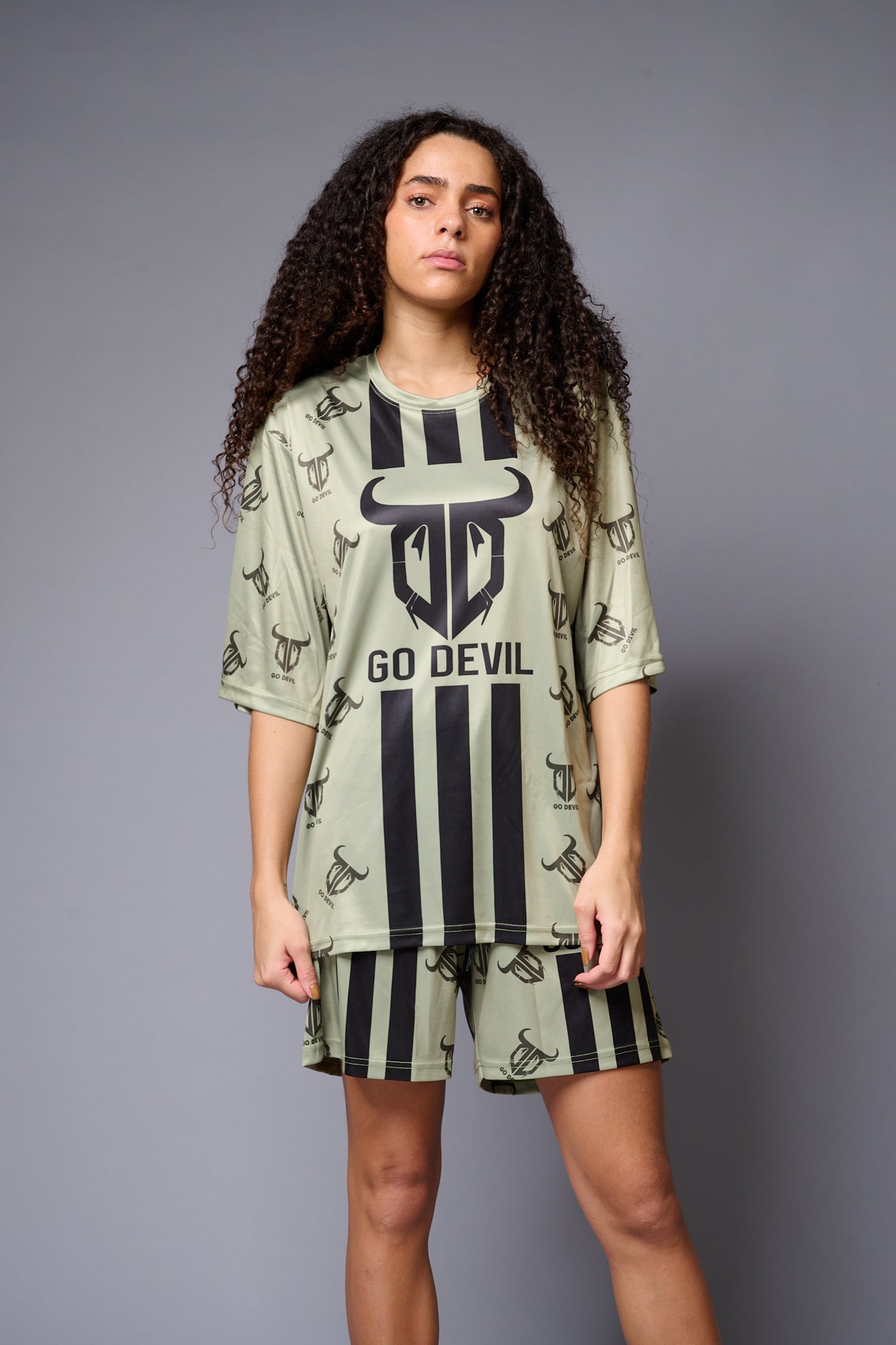 Go Devil (with Logo) Printed Sage Green Co-ord Set for Women - Go Devil