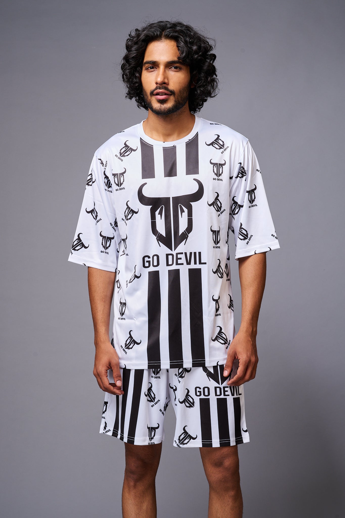Go Devil With Logo Printed White Co-ord Set for Men - Go Devil