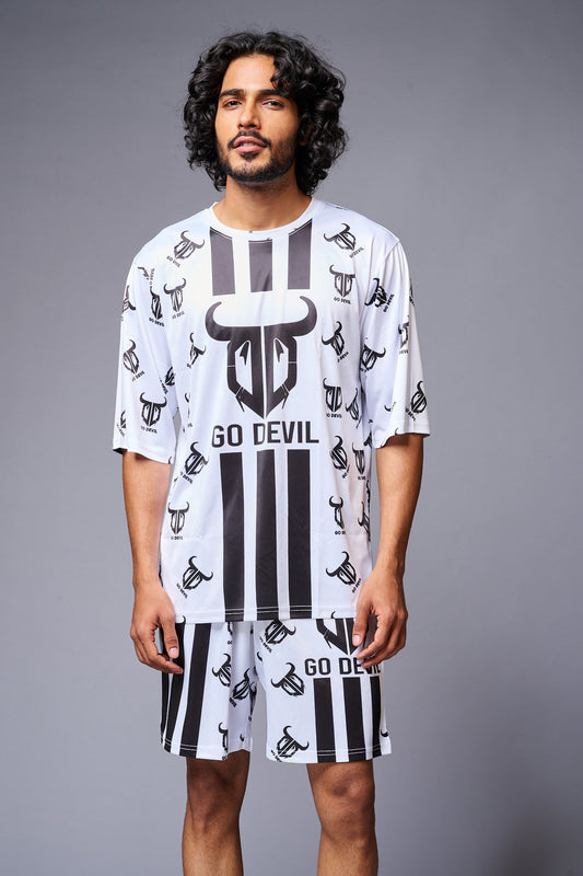 Go Devil With Logo Printed White Co-ord Set for Men - Go Devil