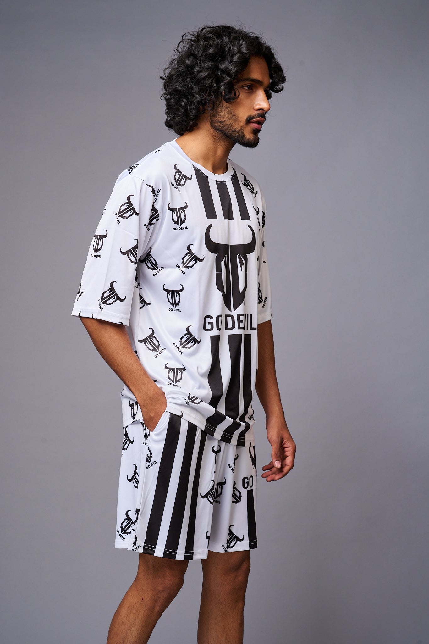 Go Devil With Logo Printed White Co-ord Set for Men - Go Devil