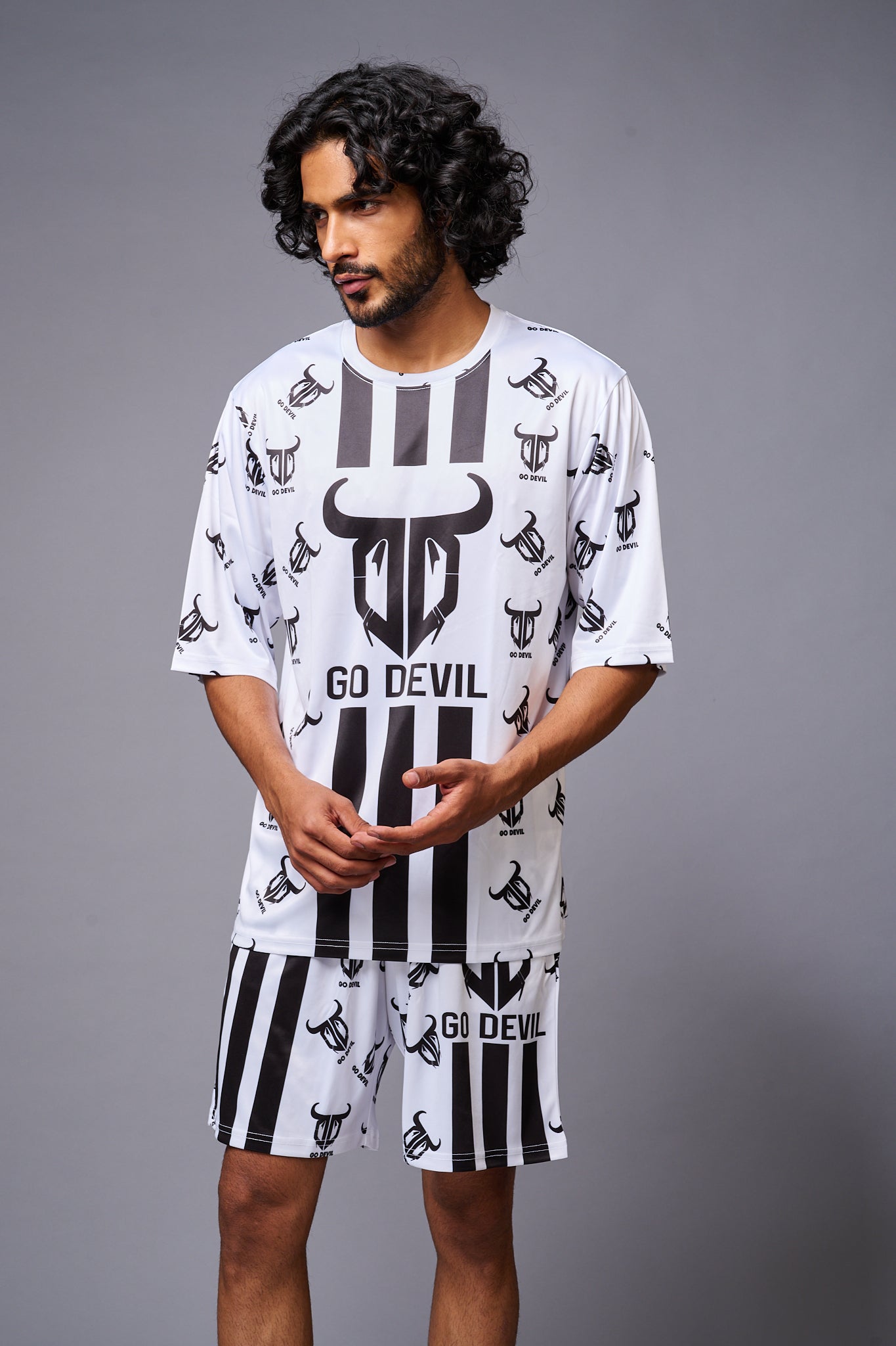 Go Devil With Logo Printed White Co-ord Set for Men - Go Devil