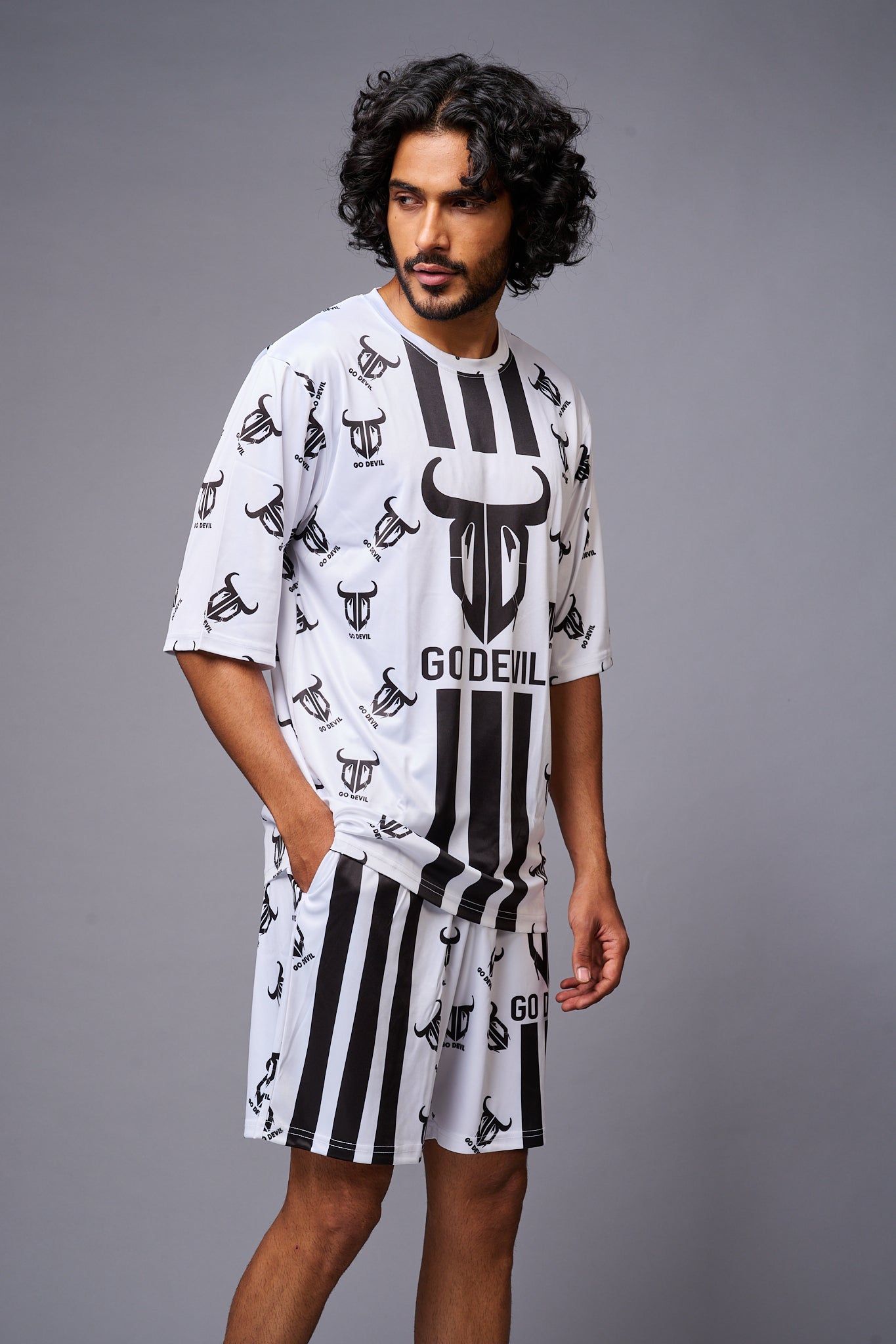 Go Devil With Logo Printed White Co-ord Set for Men - Go Devil