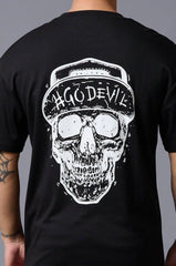 #Go Devil With Skull (in White) Printed Black Oversized T-Shirt for Men - Go Devil