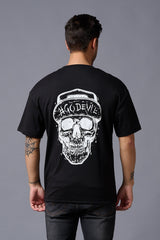 #Go Devil With Skull (in White) Printed Black Oversized T-Shirt for Men - Go Devil