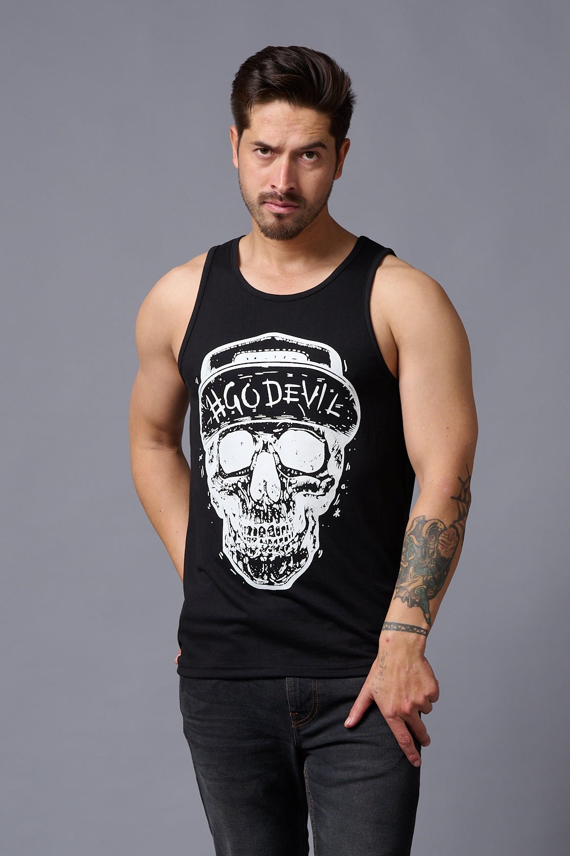 #Go Devil with Skull Printed Vest for Men - Go Devil