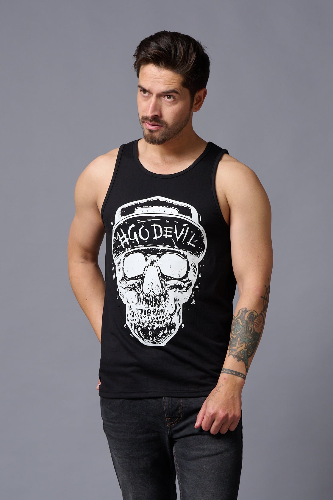 #Go Devil with Skull Printed Vest for Men - Go Devil
