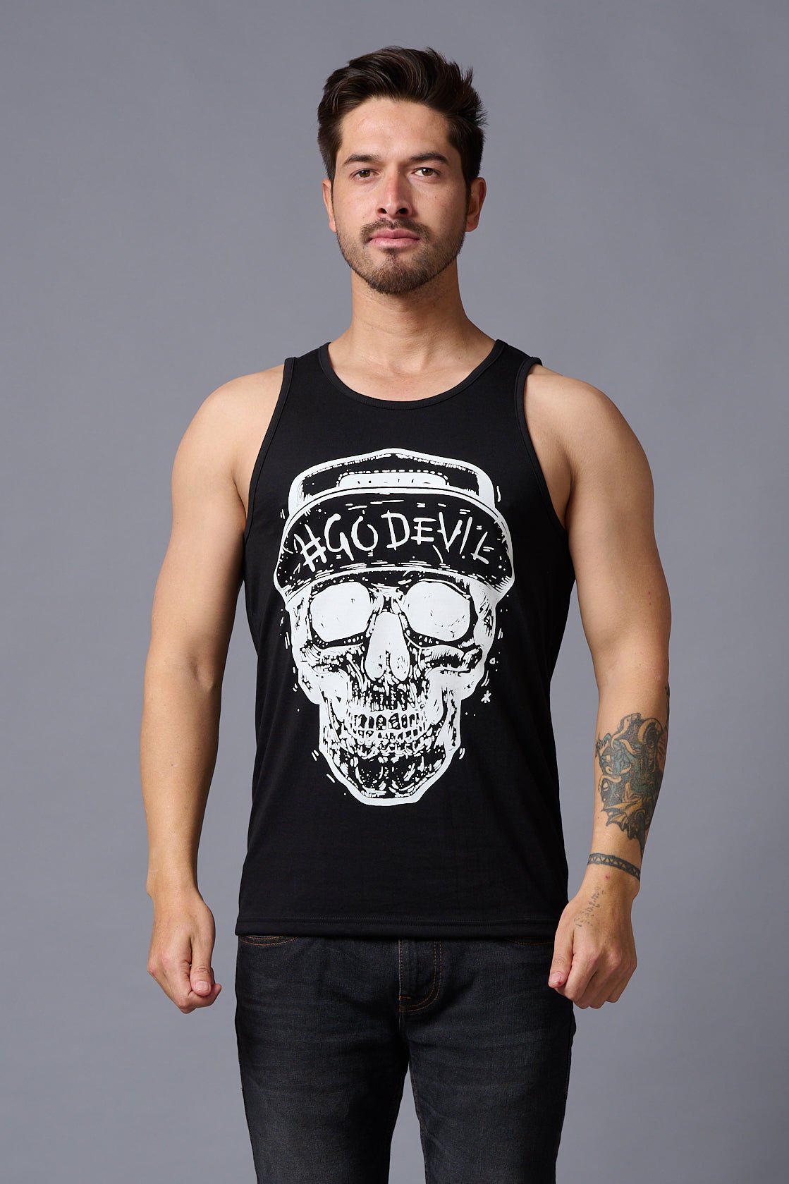 #Go Devil with Skull Printed Vest for Men - Go Devil