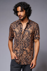 Golden Paisely Design Printed Black Shirt for Men - Go Devil