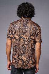 Golden Paisely Design Printed Black Shirt for Men - Go Devil