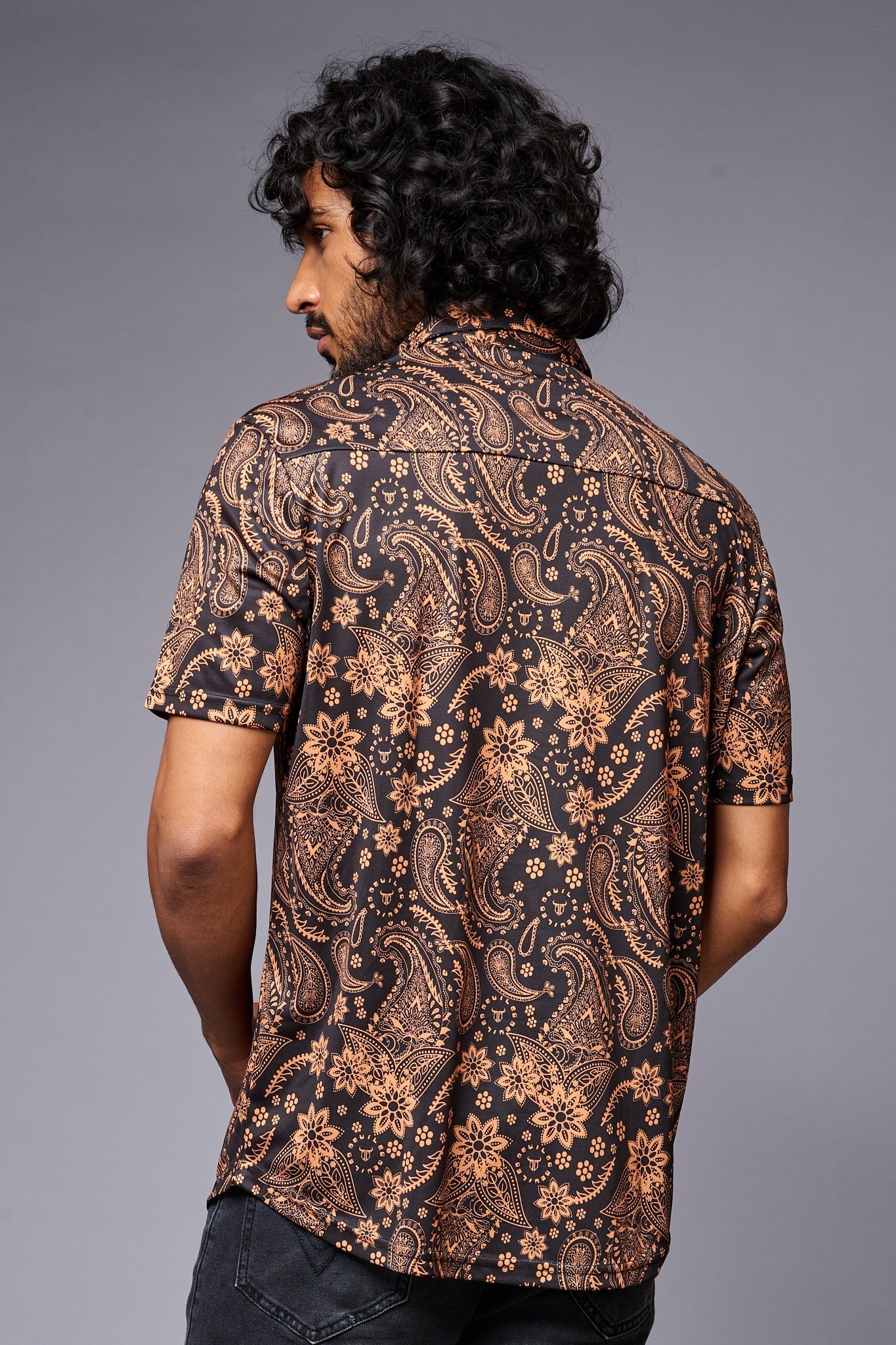 Golden Paisely Design Printed Black Shirt for Men - Go Devil