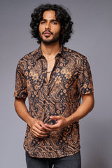 Golden Paisely Design Printed Black Shirt for Men - Go Devil