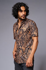 Golden Paisely Design Printed Black Shirt for Men - Go Devil