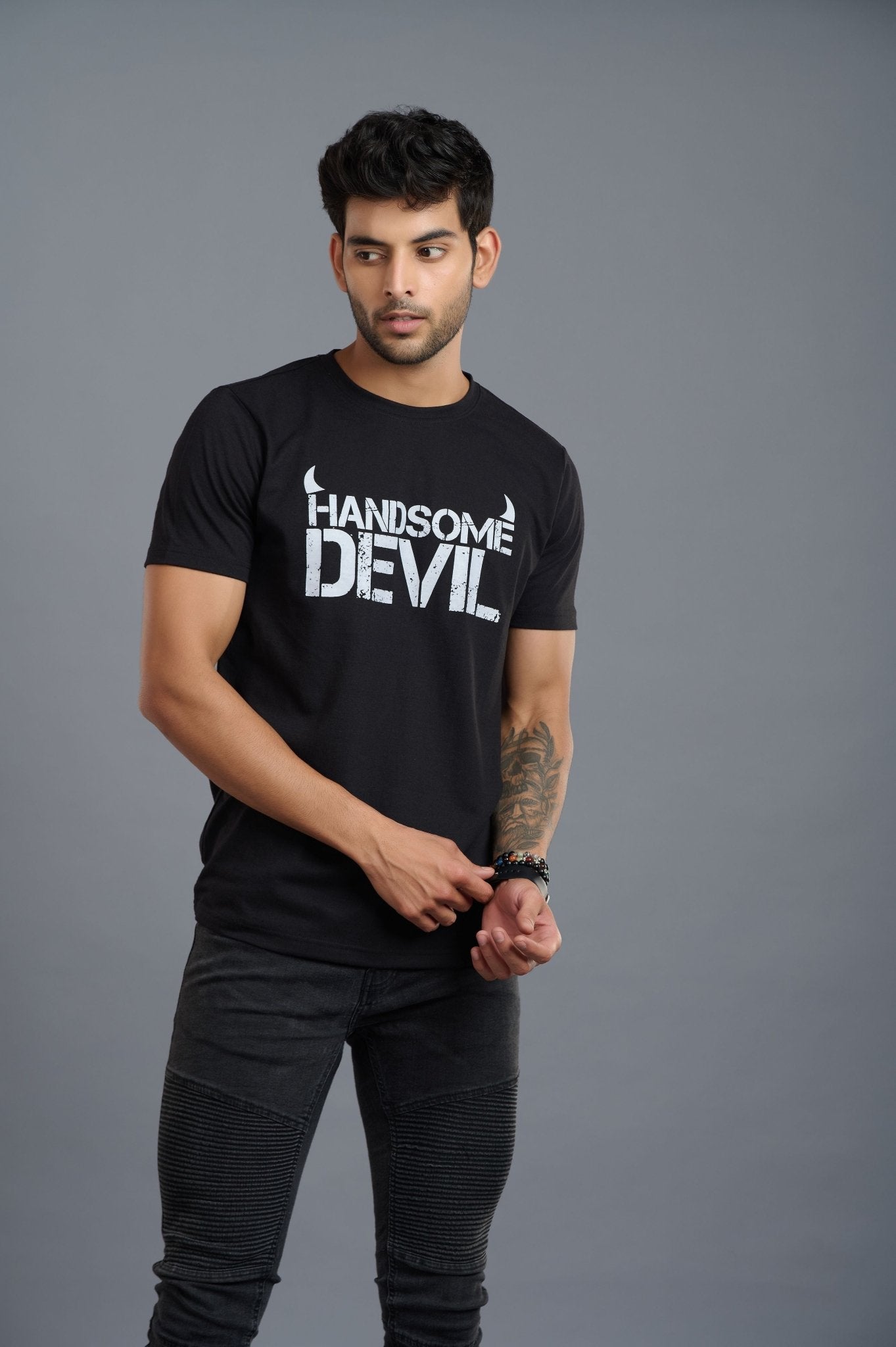 Handsome Devil Printed Black T-Shirt for Men - Go Devil