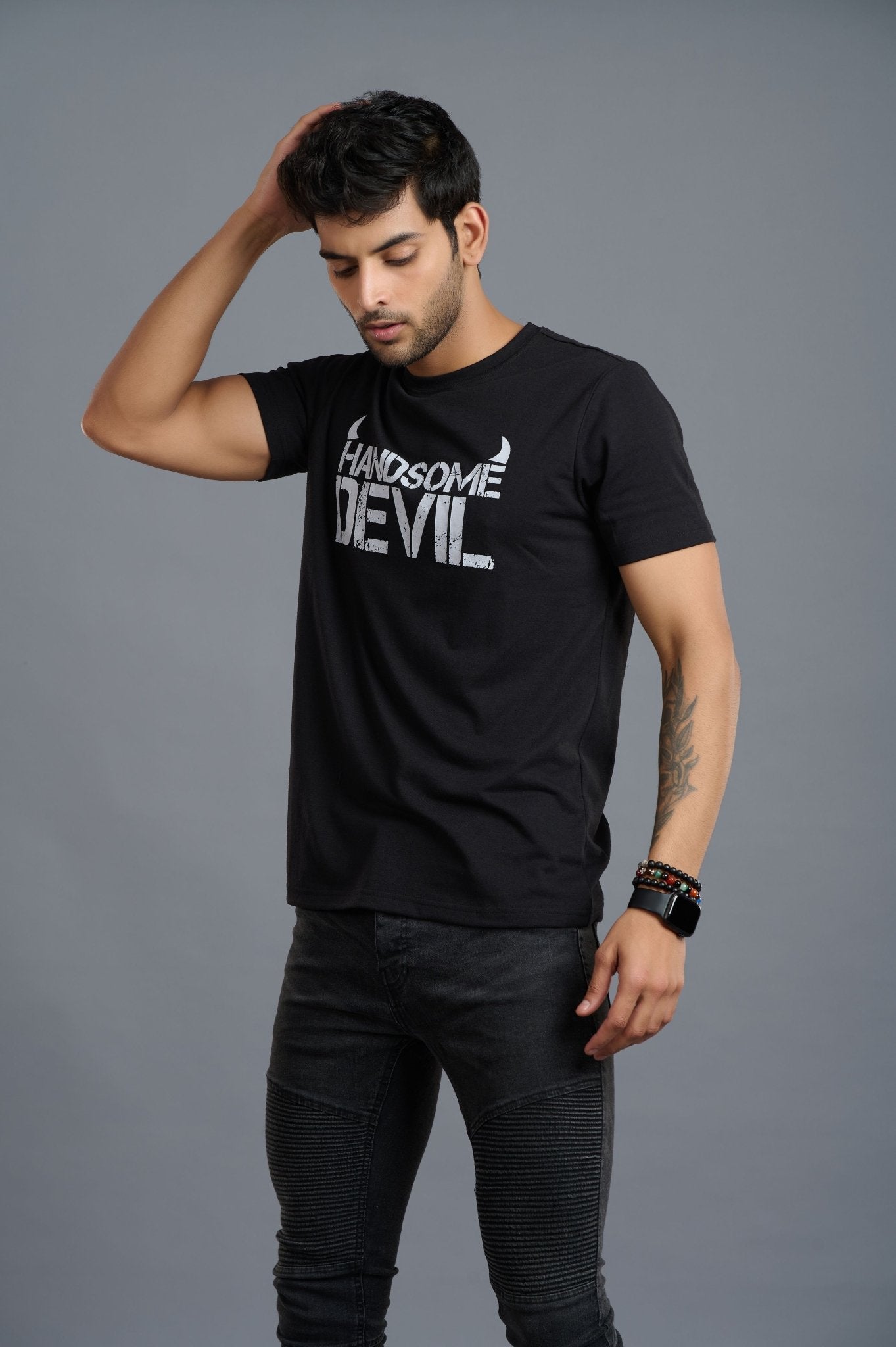 Handsome Devil Printed Black T-Shirt for Men - Go Devil