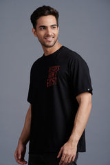Heroes Don’t Exist Red Printed Black Oversized T-Shirt for Men - Go Devil