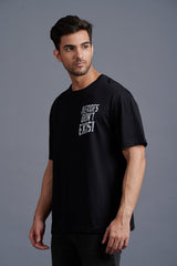Heroes Don't Exist White Printed Black Oversized T-Shirt for Men - Go Devil
