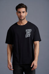 Heroes Don't Exist White Printed Black Oversized T-Shirt for Men - Go Devil