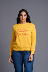 Hotter Then Hell Printed Yellowish Sweatshirt for Women - Go Devil