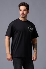Hustle (in White) Printed Black Oversized T-Shirt for Men - Go Devil