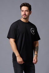 Hustle (in White) Printed Black Oversized T-Shirt for Men - Go Devil
