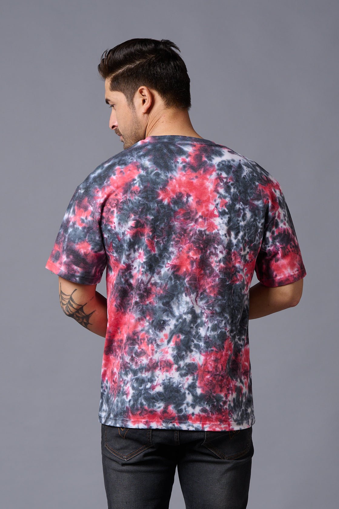 Hustle Printed Tye Die Red Oversized T-Shirt for Men - Go Devil
