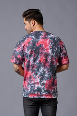 Hustle Printed Tye Die Red Oversized T-Shirt for Men - Go Devil