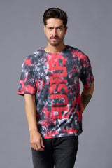 Hustle Printed Tye Die Red Oversized T-Shirt for Men - Go Devil