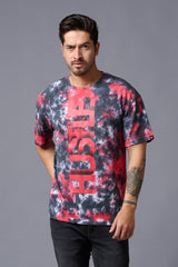 Hustle Printed Tye Die Red Oversized T-Shirt for Men - Go Devil