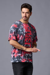 Hustle Printed Tye Die Red Oversized T-Shirt for Men - Go Devil