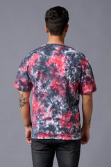 Hustle Printed Tye Die Red Oversized T-Shirt for Men - Go Devil