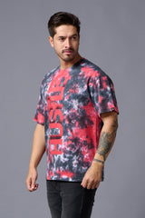 Hustle Printed Tye Die Red Oversized T-Shirt for Men - Go Devil