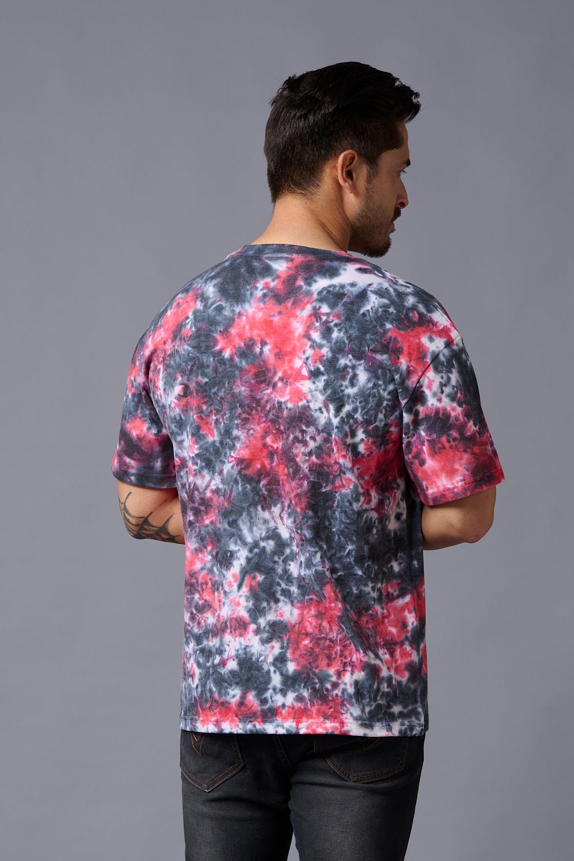 Hustle Printed Tye Die Red Oversized T-Shirt for Men - Go Devil