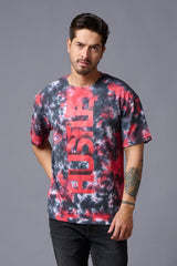 Hustle Printed Tye Die Red Oversized T-Shirt for Men - Go Devil