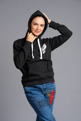 I Don't Care Printed Black Hoodie for Women - Go Devil