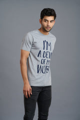 I'm Devil of My Word Printed Grey T-Shirt for Men - Go Devil