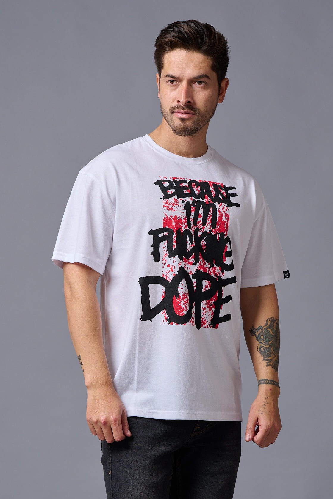 I'm Funking Dope (in Black) Printed White Oversized T-Shirt for Men - Go Devil