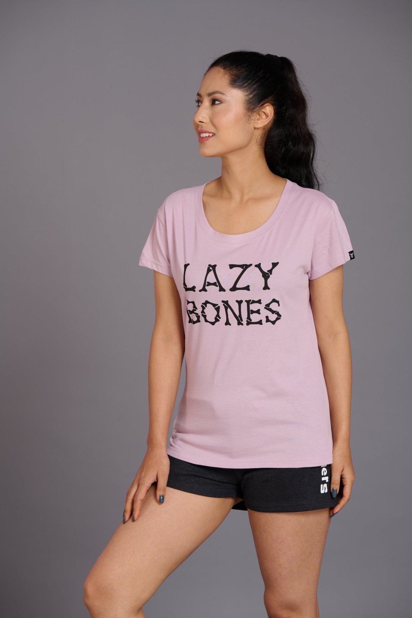 Lazy Bones Printed Lavender Oversized T-Shirt for Women - Go Devil