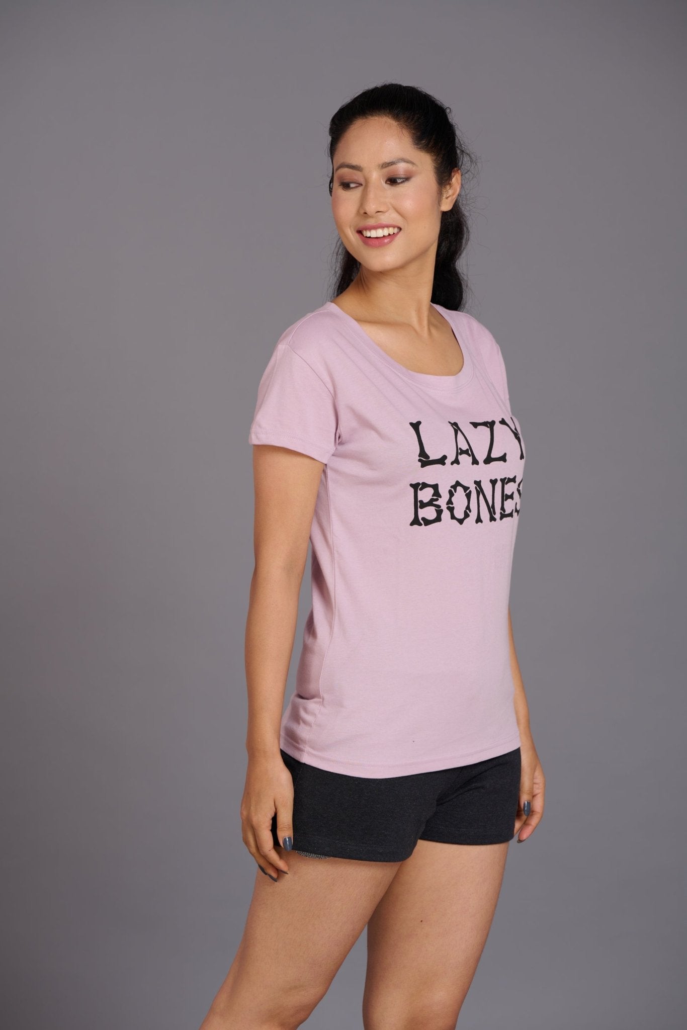Lazy Bones Printed Lavender Oversized T-Shirt for Women - Go Devil