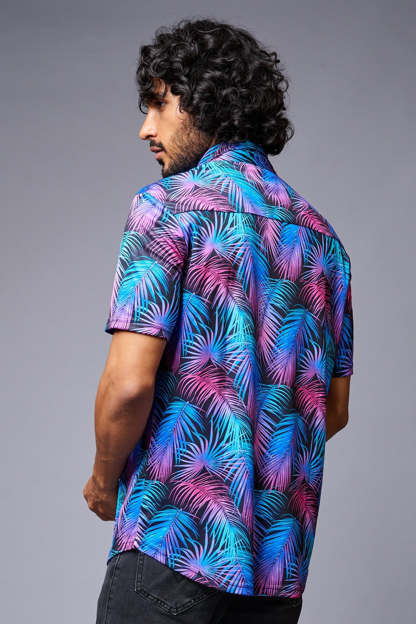 Leaves (in Gradient) Printed Black Co-ord Set for Men - Go Devil