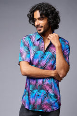 Leaves (in Gradient) Printed Black Co-ord Set for Men - Go Devil