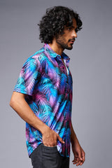 Leaves (in Gradient) Printed Black Co-ord Set for Men - Go Devil