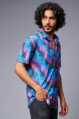 Leaves (in Gradient) Printed Black Co-ord Set for Men - Go Devil