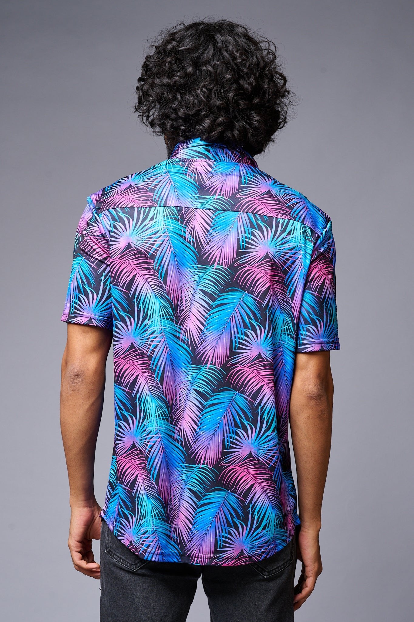 Leaves (in Gradient) Printed Black Co-ord Set for Men - Go Devil