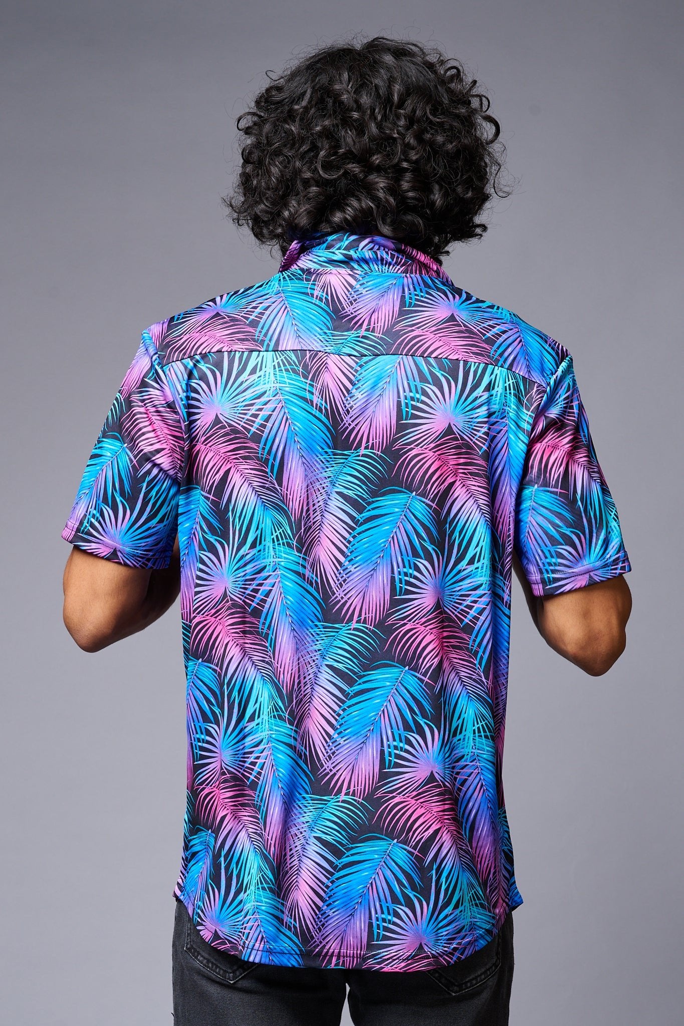 Leaves (in Gradient) Printed Black Co-ord Set for Men - Go Devil