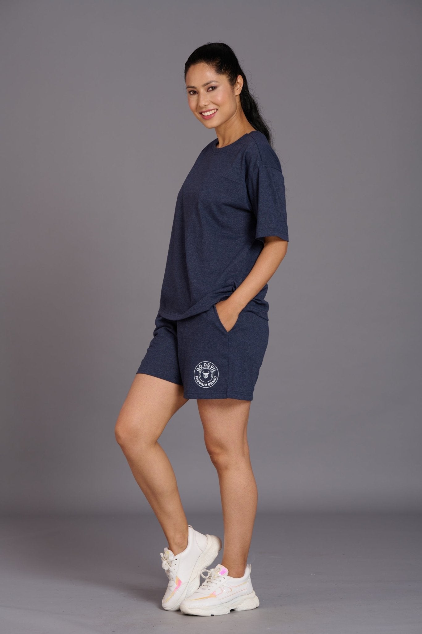 Navy Melange Premium Cotton Co-ord Set for Women - Go Devil